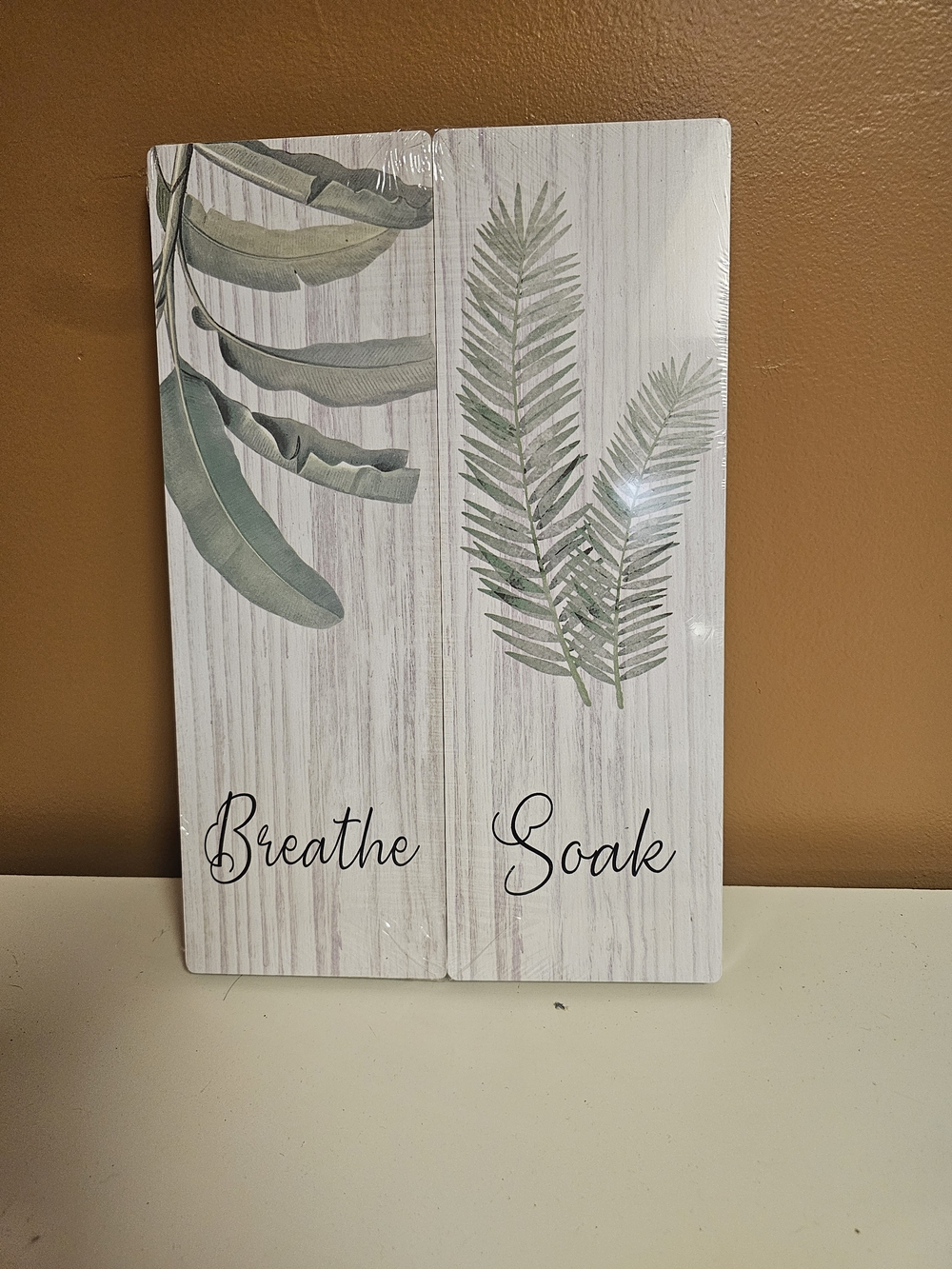 Amazon Green Botanical 'Breathe' & 'Soak' Wall Plaque
